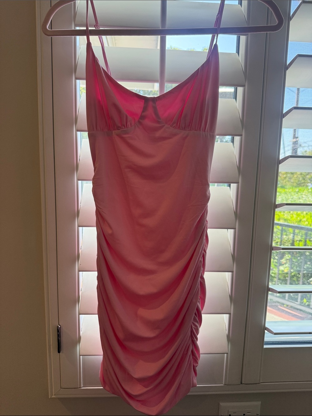Dollhouse Pink Ruched Mini Slip Dress